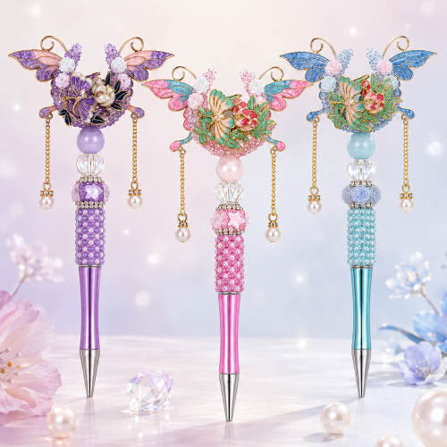 Butterfly Fairy Princess Handmade Pen – Crystal Rose Pearl Ballpoint Pen