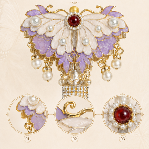Butterfly Wand Pen – Enamel Butterfly Topper with Ruby Cabochon & Pearl Tassels