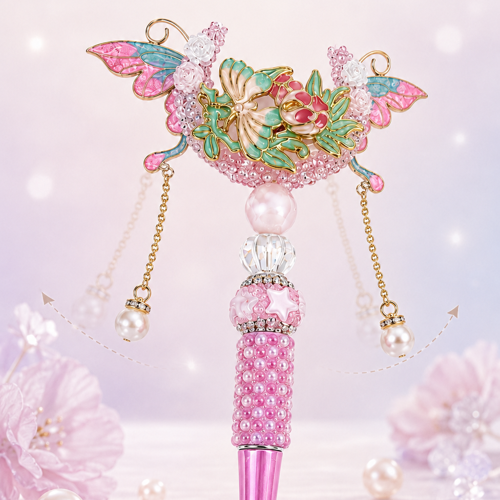 Butterfly Fairy Princess Handmade Pen – Crystal Rose Pearl Ballpoint Pen