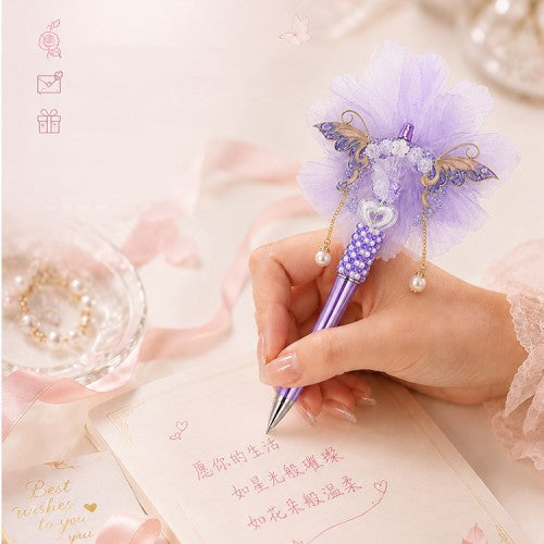 Dreamy Fairy Princess Ballpoint Pen – Beaded Tulle Flower Pen, Handmade Gift for Her