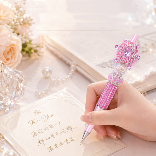 Snowflake Plush Rotating Handmade Pen – Crystal Rhinestone Sparkle Pen, 5 Colors