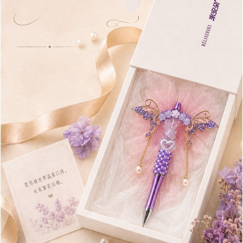 Dreamy Fairy Princess Ballpoint Pen – Beaded Tulle Flower Pen, Handmade Gift for Her