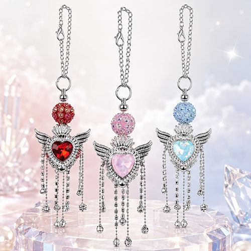 Iridescent Angel Wing Heart Rhinestone Tassel Pendant with Long Chain