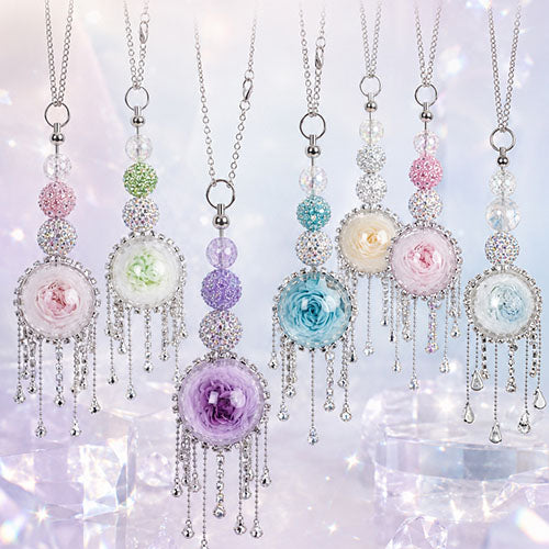 Preserved Rose Crystal Ball Pendant with Three-Bead Rhinestone Tassel