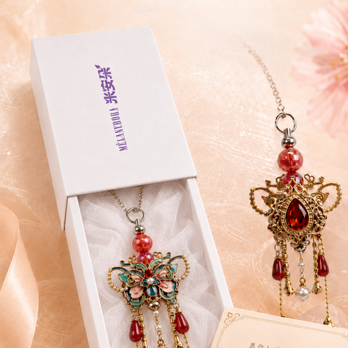Enamel Butterfly Double-sided Pendant with Pearl Tassels