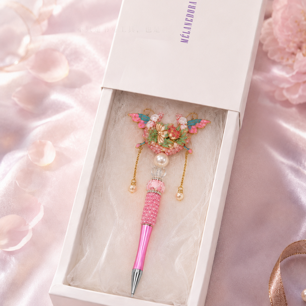 Butterfly Fairy Princess Handmade Pen – Crystal Rose Pearl Ballpoint Pen
