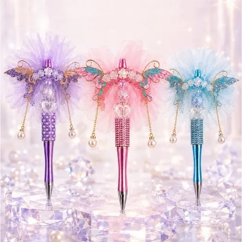 Dreamy Fairy Princess Ballpoint Pen – Beaded Tulle Flower Pen, Handmade Gift for Her
